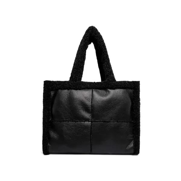 Like Dreams Large Sherpa Tote Bag, Inner Pocket Vegan Leather, Large Tote Hand bags for Women